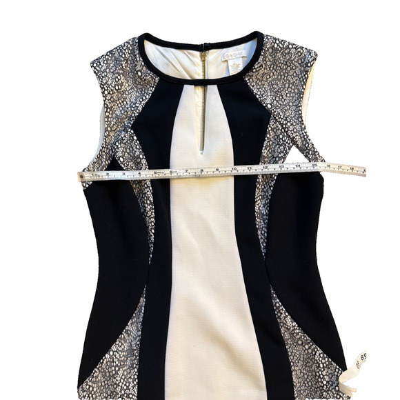 Cache Dress Size 4 Black White Colorblock Sheath Full Zip Back New Years Eve - Picture 4 of 7